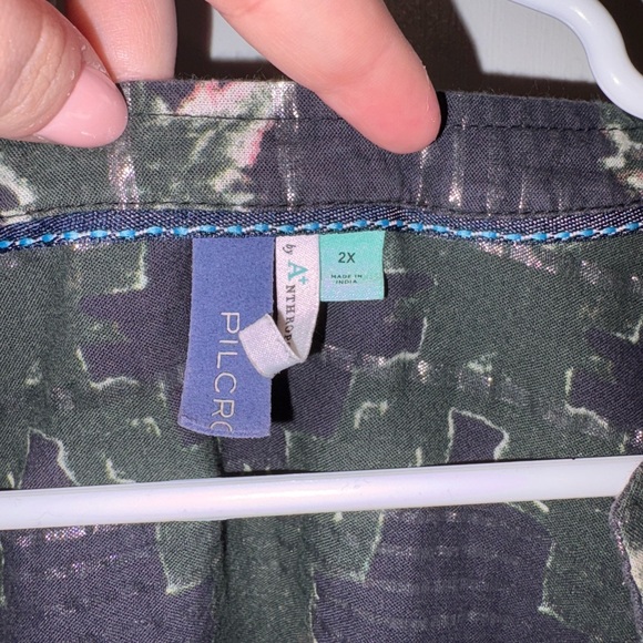 Anthropologie A+ Pilcro Ruffled Buttondown in Navy - 2XL Plus Size - Picture 10 of 10